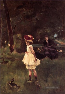 Eine La Fillette au Canard Dame belgische Maler Alfred Stevens Ölgemälde